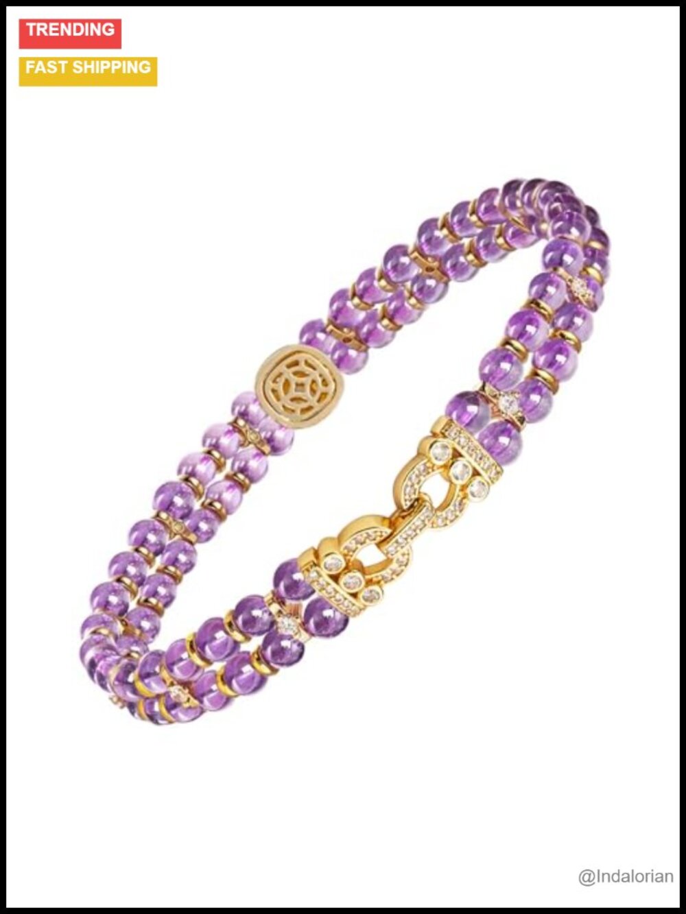 18K gold plated Natural Amethyst Tennis Bracelet Double Row CZ Beaded 6-8.5 inch